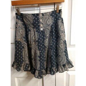 Blu Pepper Blue & White Paisley Boho Ruffle Hem Skirt With Elastic Waistband & B